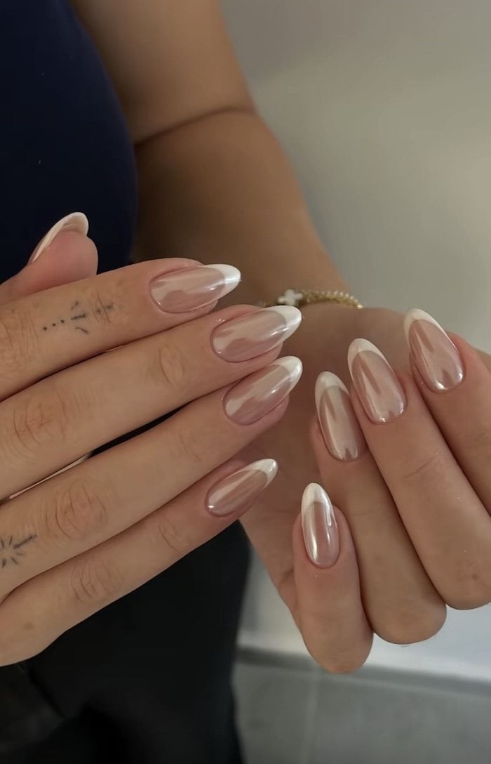 Almond Chrome French Tips Almond Chrome French Tips — Classy Neutral Nails