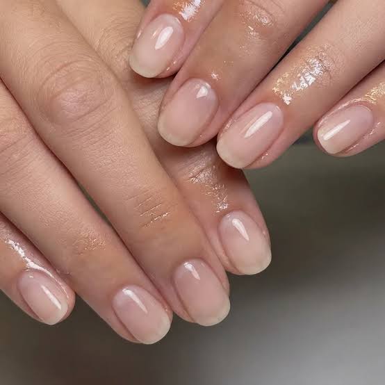 Subtle Sheer Nude Pink Short Oval Glossy Nails Subtle Sheer Nude Pink Short Oval Glossy Nails — Classy Nurse Nails