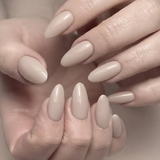 Natural Light Peach Nude Short Almond Glossy Nails Natural Light Peach Nude Short Almond Glossy Nails — Classy Nurse Nails