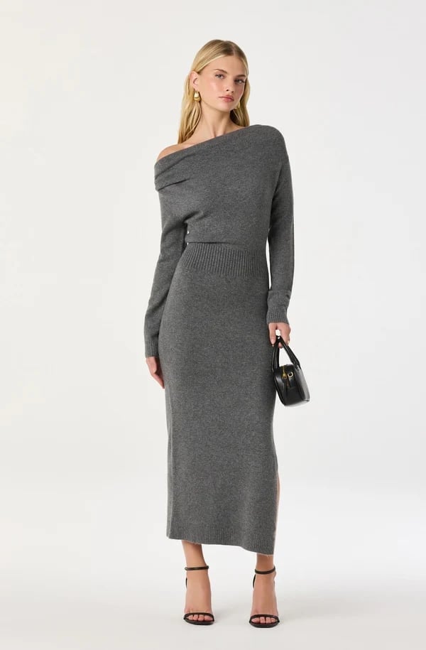 Gray Off The Shoulder Knit Midi Dress Gray Off The Shoulder Knit Midi Dress — Classy Office Dresses