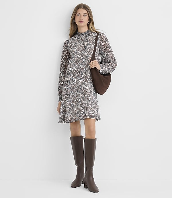 Paisley Print A-line Dress With High Neck Paisley Print A-line Dress With High Neck — Classy Office Dresses