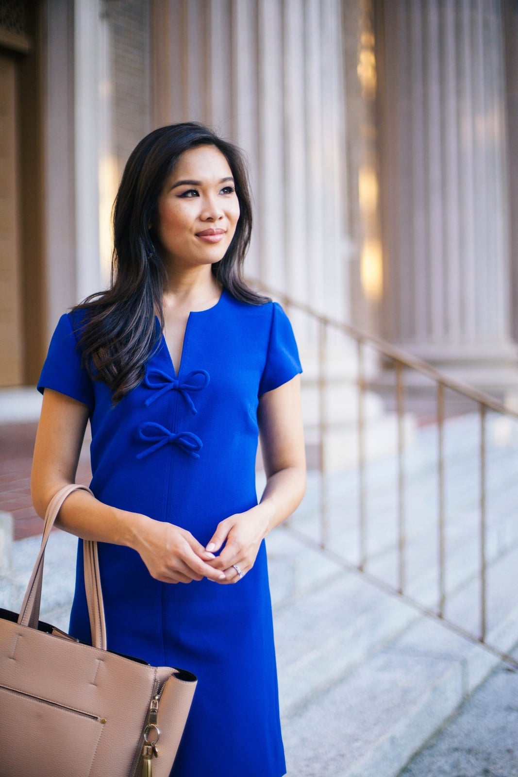 Royal Blue Short Sleeve Dress With Bow Detail Royal Blue Short Sleeve Dress With Bow Detail — Classy Office Dresses