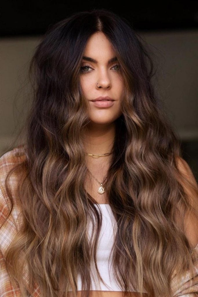 Mid-Back Natural Brown Ombré Waves Mid-Back Natural Brown Ombré Waves — Classy Ombré Hair