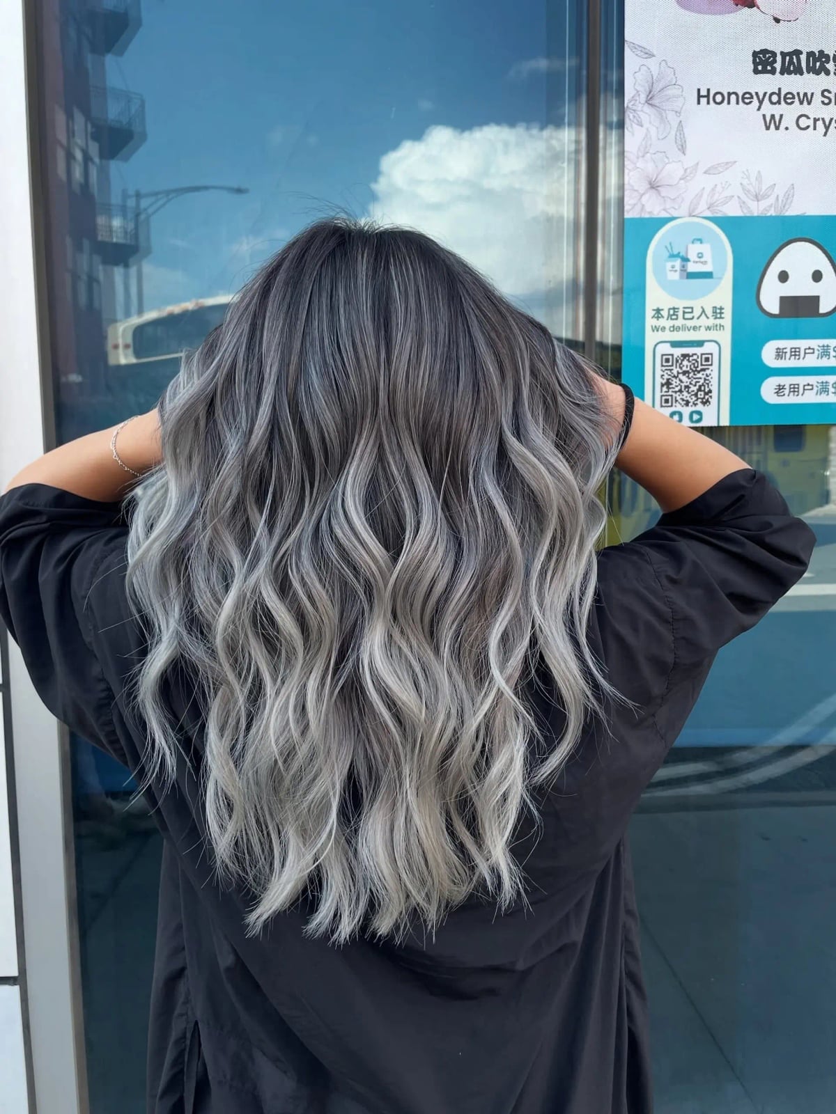 Dark Gray To Silver Ash Blonde Ombré Waves Dark Gray To Silver Ash Blonde Ombré Waves — Classy Ombré Hair
