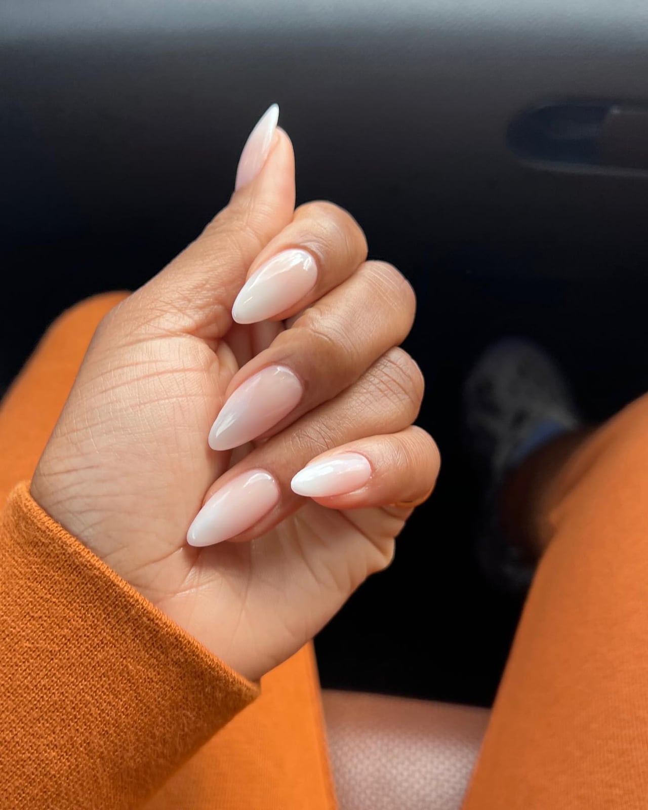 Medium Almond Milky Pink French Ombre Nails Medium Almond Milky Pink French Ombre Nails — Classy Ombré Nails