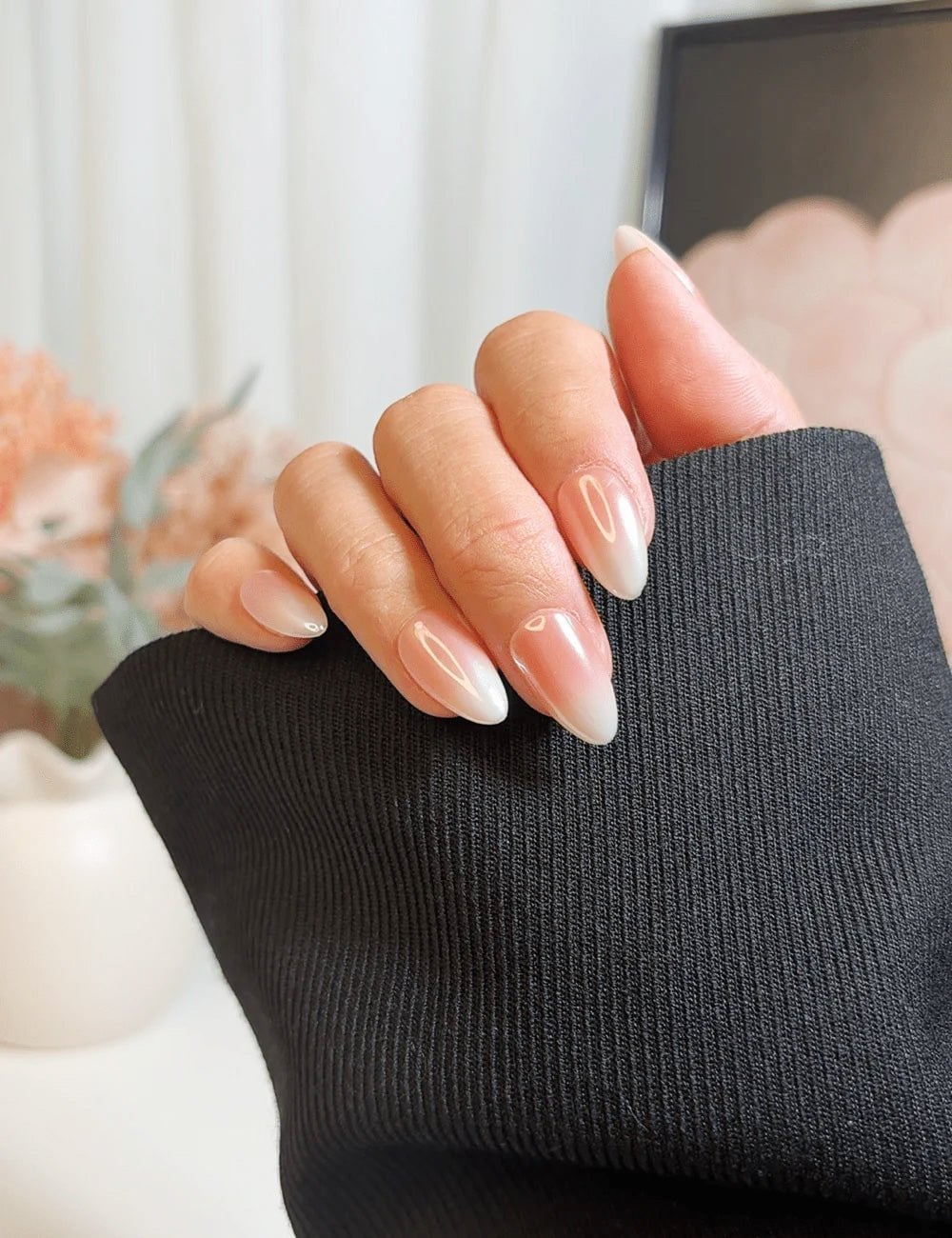 Short Almond Milky French Ombre Nails, Glossy Short Almond Milky French Ombre Nails, Glossy — Classy Ombré Nails