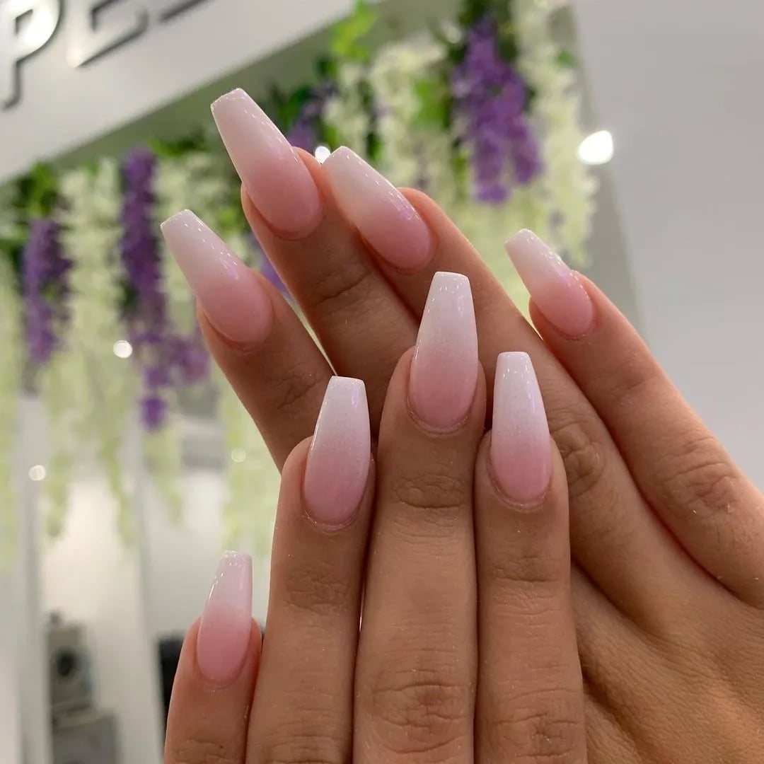 Long Coffin Pink Glitter Ombre Nails Long Coffin Pink Glitter Ombre Nails — Classy Ombré Nails