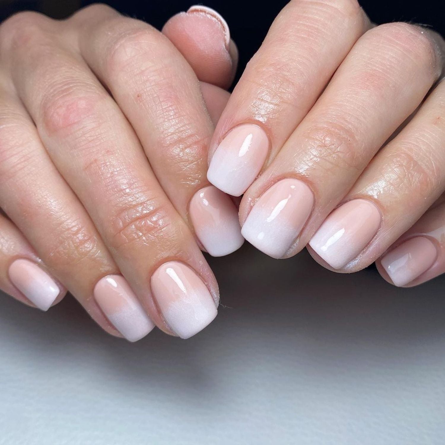 Short Almond Delicate French Ombre Nails, Sheer Pink To White Short Almond Delicate French Ombre Nails, Sheer Pink To White — Classy Ombré Nails