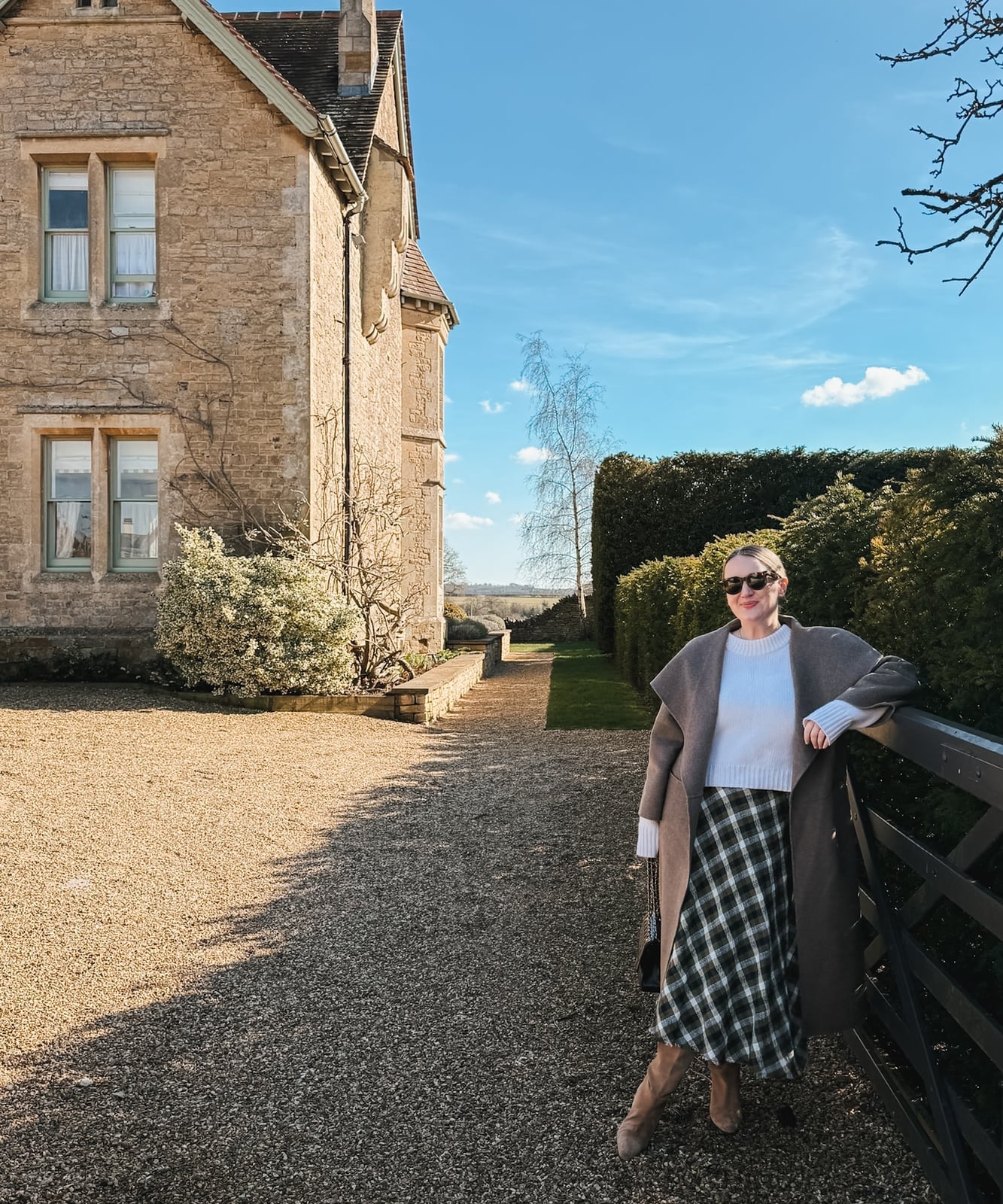 Gray Coat and Plaid Skirt for Countryside Gray Coat and Plaid Skirt for Countryside — Classy Outdoor Outfit