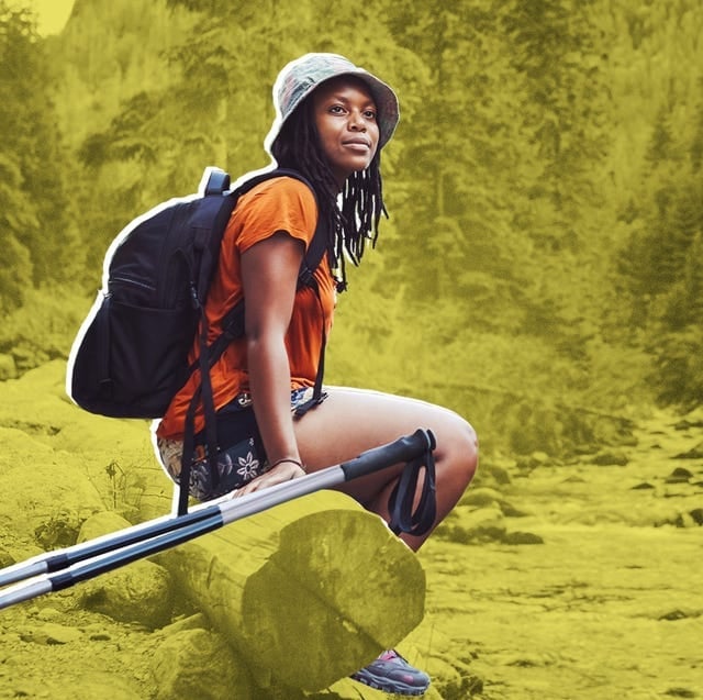 Orange T-Shirt and Black Jacket for Hiking, Close-Up Take Orange T-Shirt and Black Jacket for Hiking, Close-Up Take — Classy Outdoor Outfit