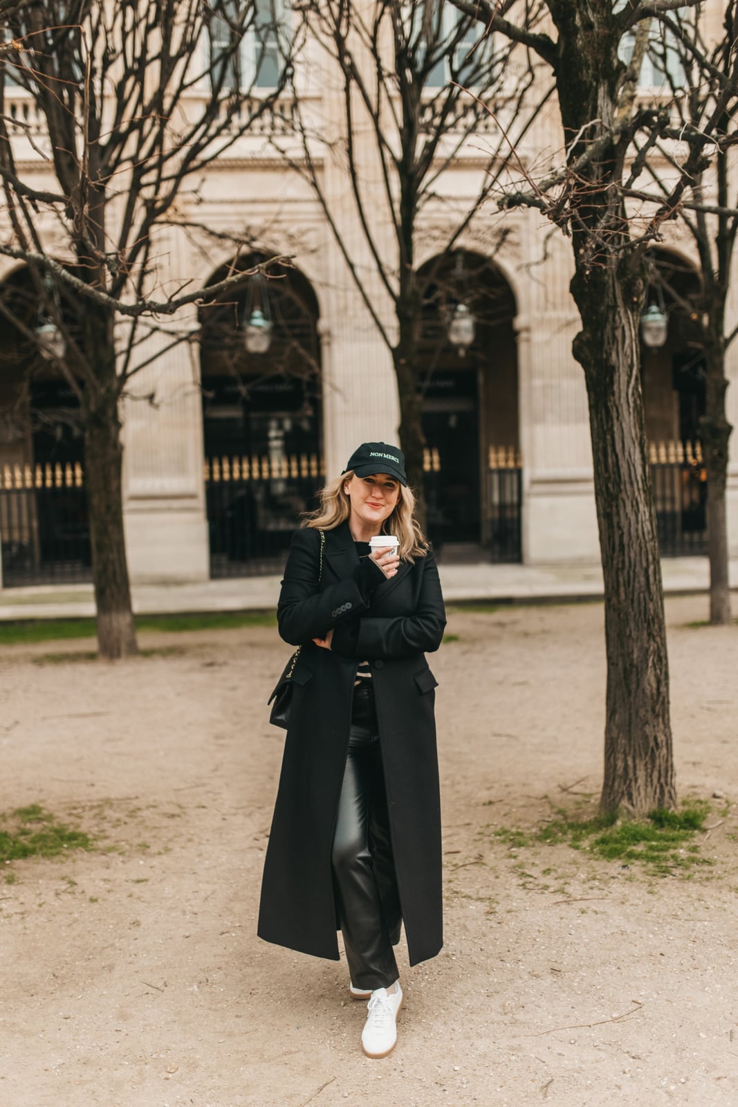 Long Black Wool Coat Over Faux Leather Pants Long Black Wool Coat Over Faux Leather Pants — Classy Outdoor Outfit