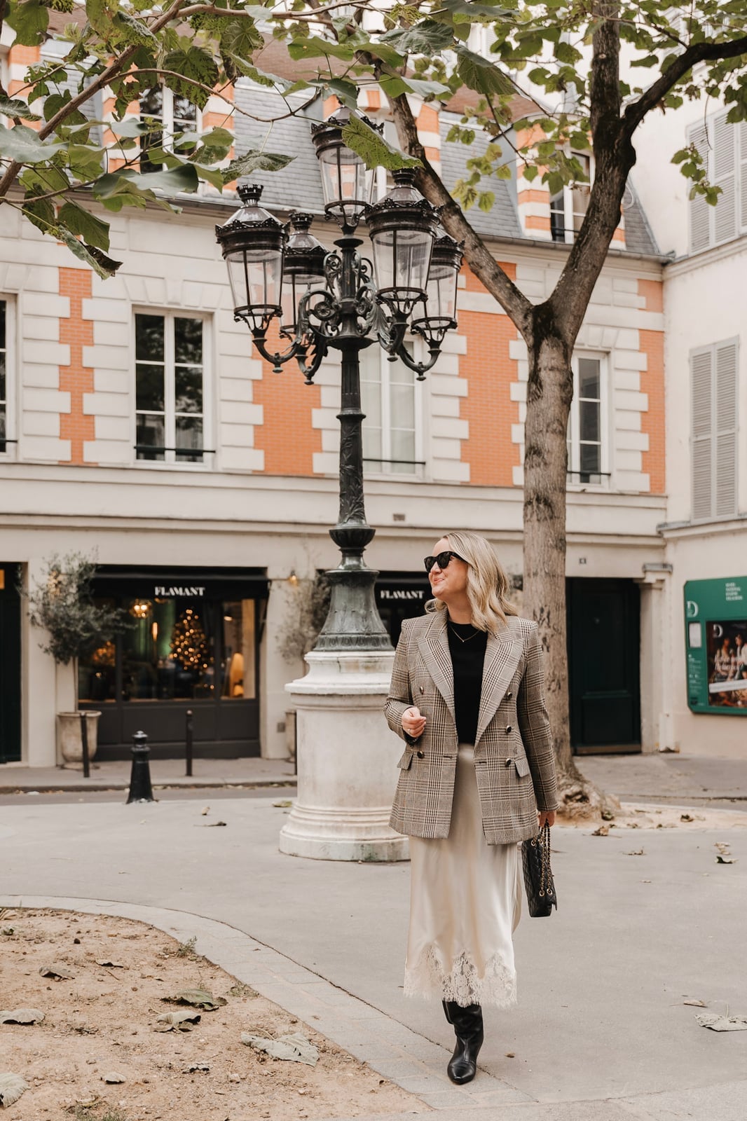 Plaid Blazer Over a Black Slip Dress Plaid Blazer Over a Black Slip Dress — Classy Outdoor Outfit