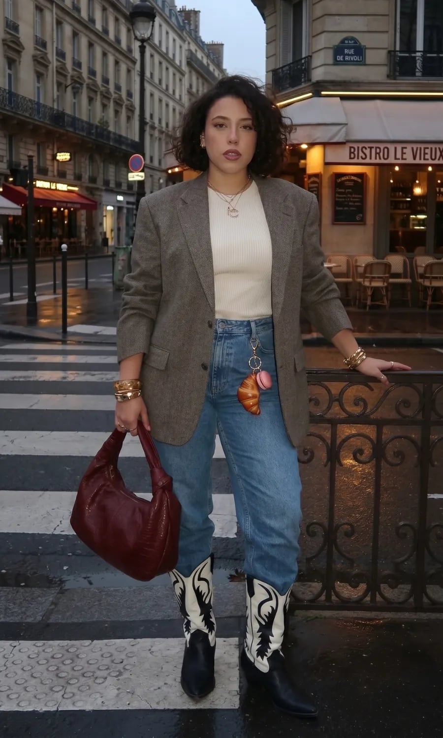 Tweed Blazer With Knit Top And Embroidered Cowboy Boots Tweed Blazer With Knit Top And Embroidered Cowboy Boots — Classy Outfits with Cowboy Boots
