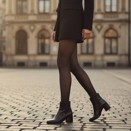 Elegant Mini Dress with Sheer Tights and Block Heels Elegant Mini Dress with Sheer Tights and Block Heels — Classy Outfits with Tights