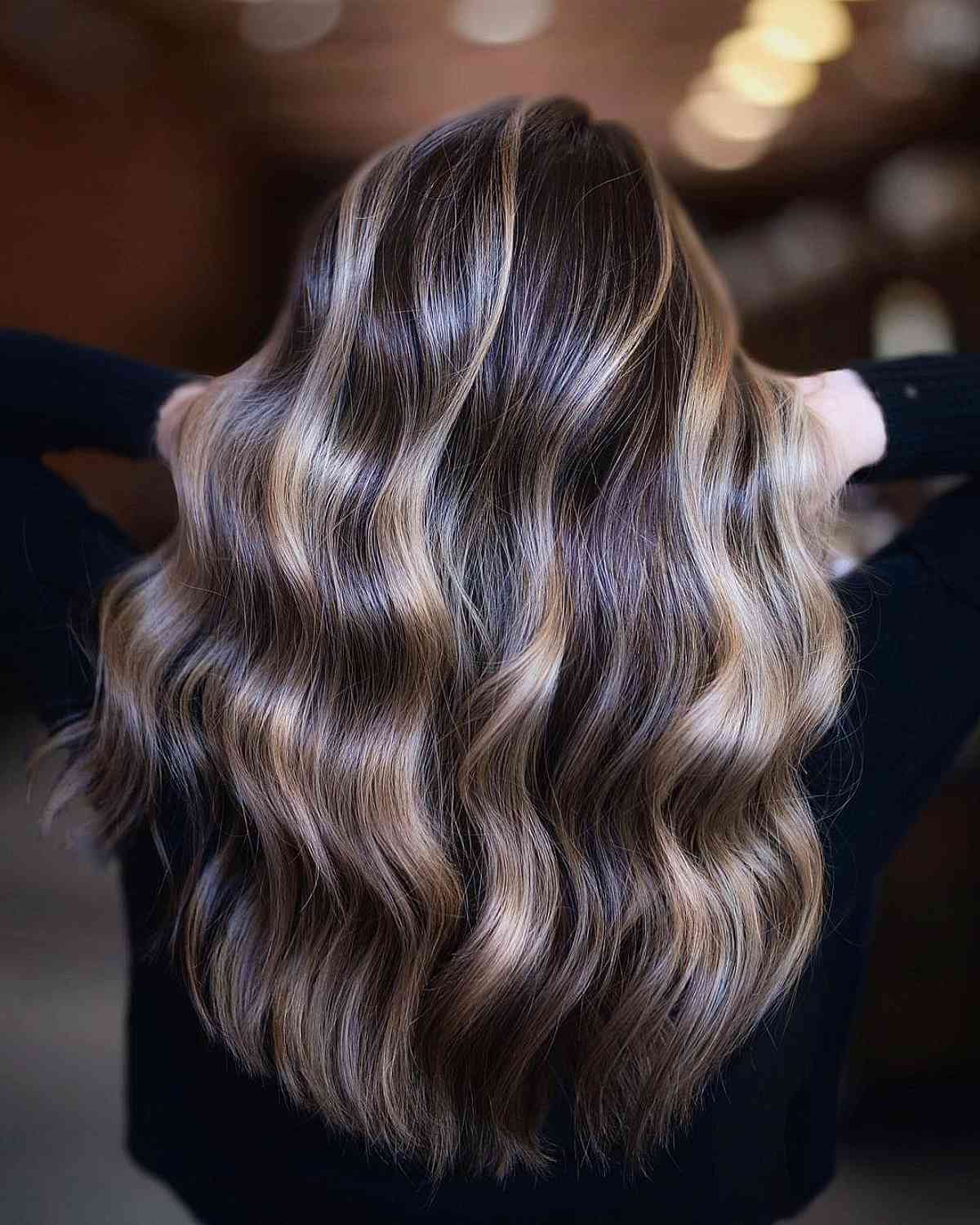 Dark Brown With Striking Blonde Highlights Mid-Back Dark Brown With Striking Blonde Highlights Mid-Back — Classy Partial Highlights