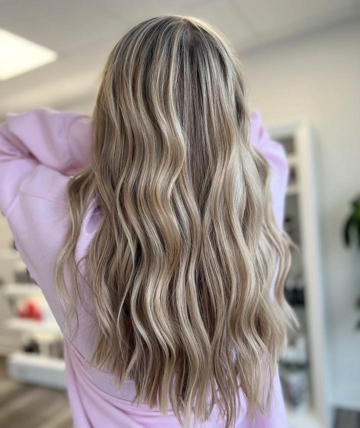 Ash Blonde Highlights On Dark Blonde Mid-Back Hair, Close-Up Take Ash Blonde Highlights On Dark Blonde Mid-Back Hair, Close-Up Take — Classy Partial Highlights