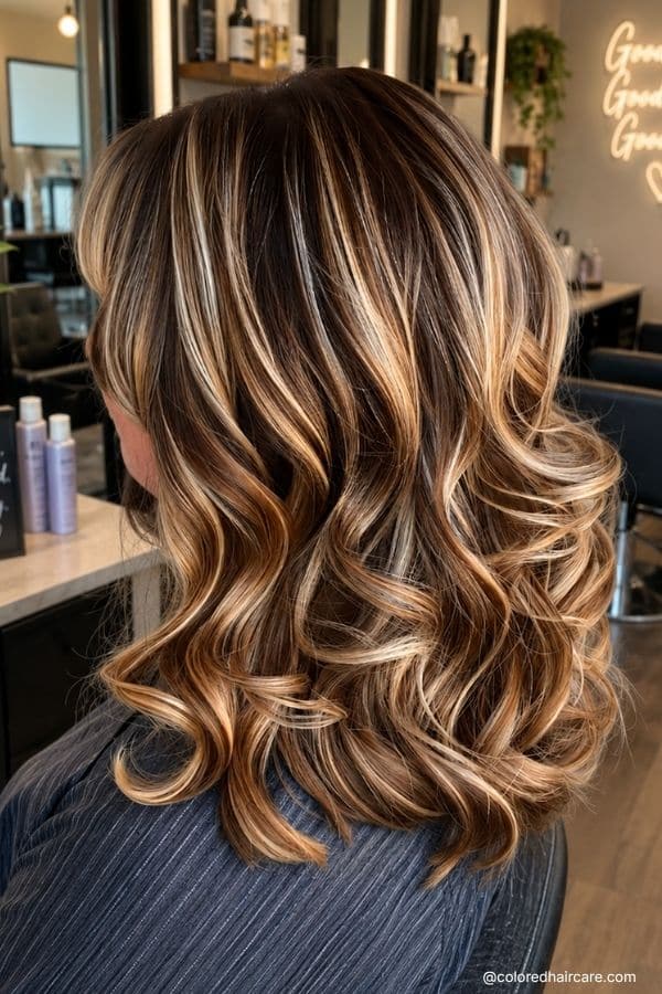 Dark Brown With Contrasting Blonde Highlights Dark Brown With Contrasting Blonde Highlights — Classy Partial Highlights