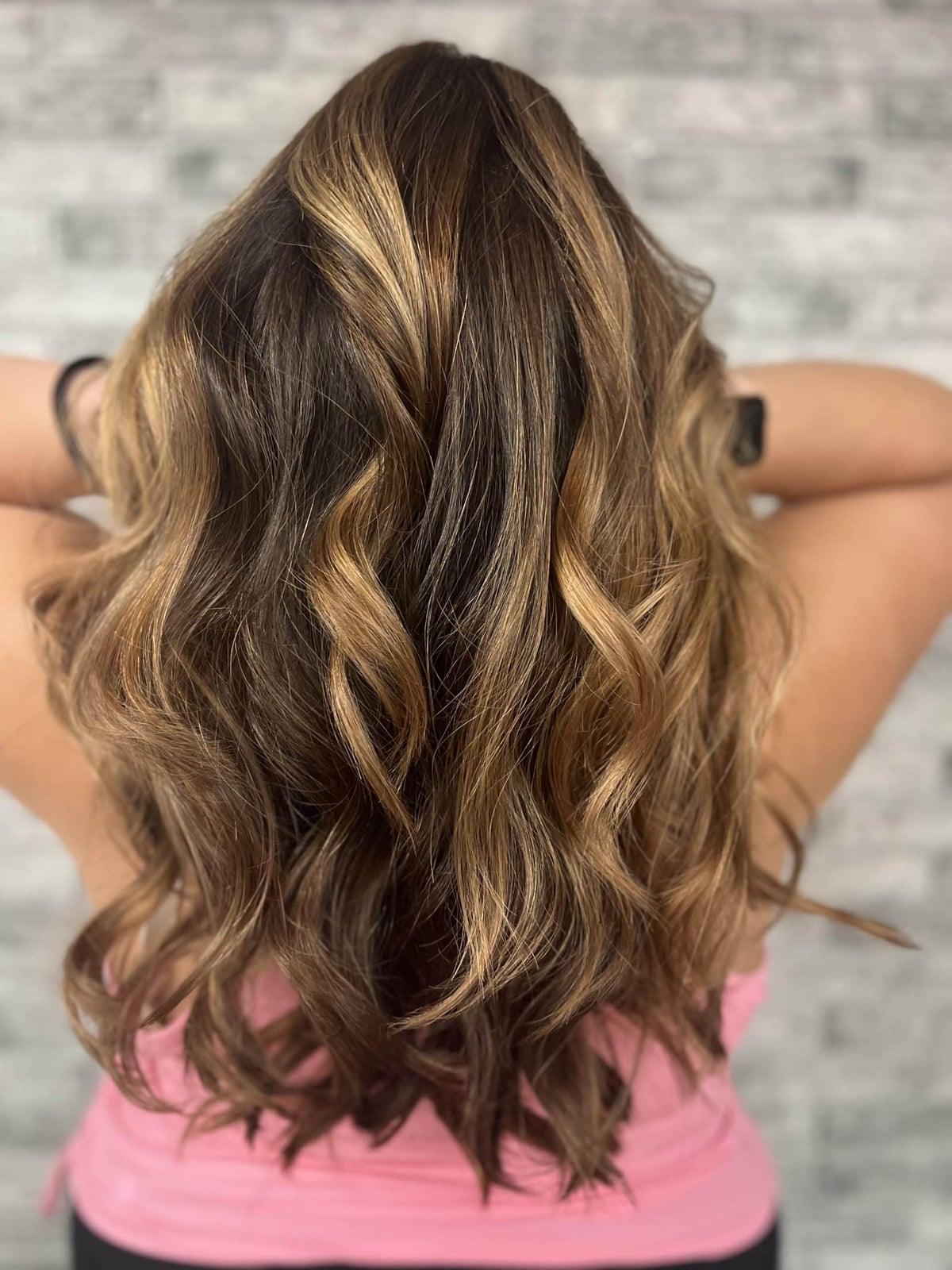 Dark Brown With Scattered Caramel Highlights Mid-Back and Wavy Thick Dark Brown With Scattered Caramel Highlights Mid-Back and Wavy Thick — Classy Partial Highlights