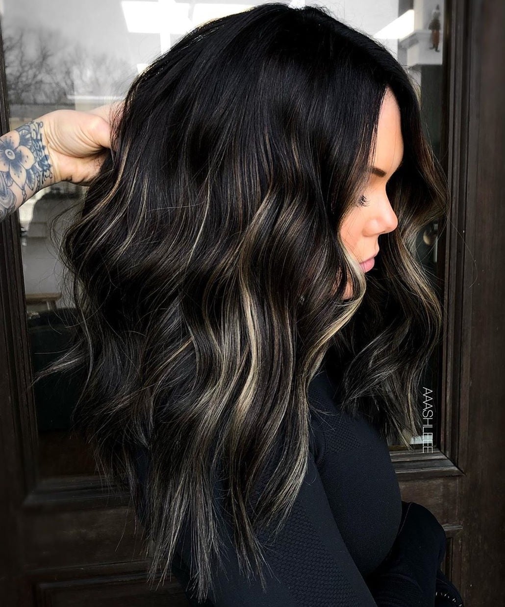 Black Base With Blonde Highlights Mid-Back Black Base With Blonde Highlights Mid-Back — Classy Partial Highlights
