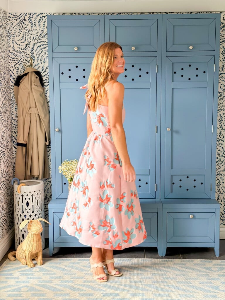 Pale Pink Midi Dress with Floral Print Pale Pink Midi Dress with Floral Print — Classy Pastel Outfits