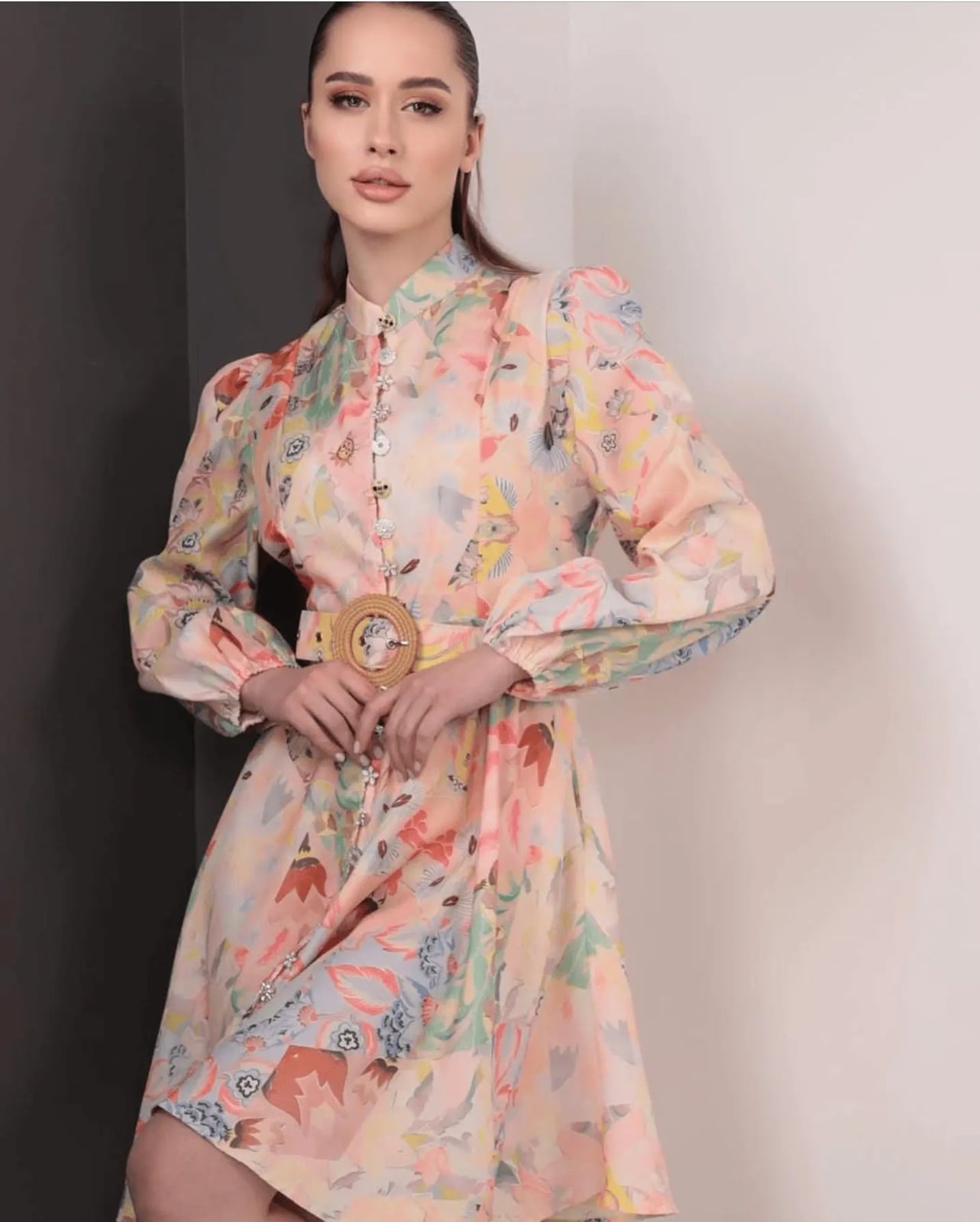Pastel Floral Print Dress with Puff Sleeves Pastel Floral Print Dress with Puff Sleeves — Classy Pastel Outfits