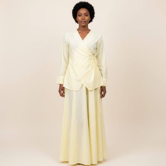 Pale Yellow Wrap Top with Matching Full Skirt Pale Yellow Wrap Top with Matching Full Skirt — Classy Pastel Outfits