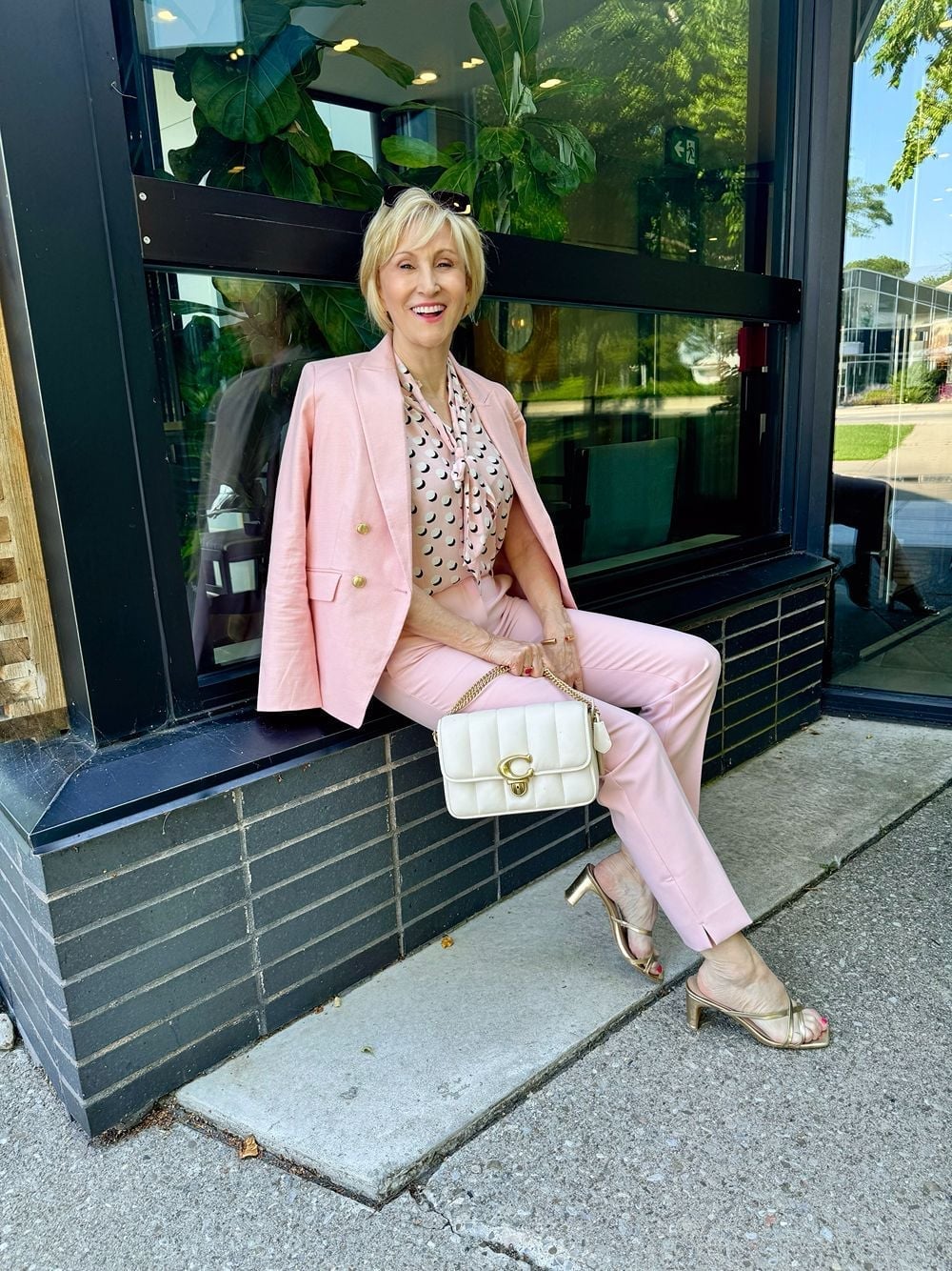 Pastel Pink Suit with White Polka Dot Shirt Pastel Pink Suit with White Polka Dot Shirt — Classy Pastel Outfits