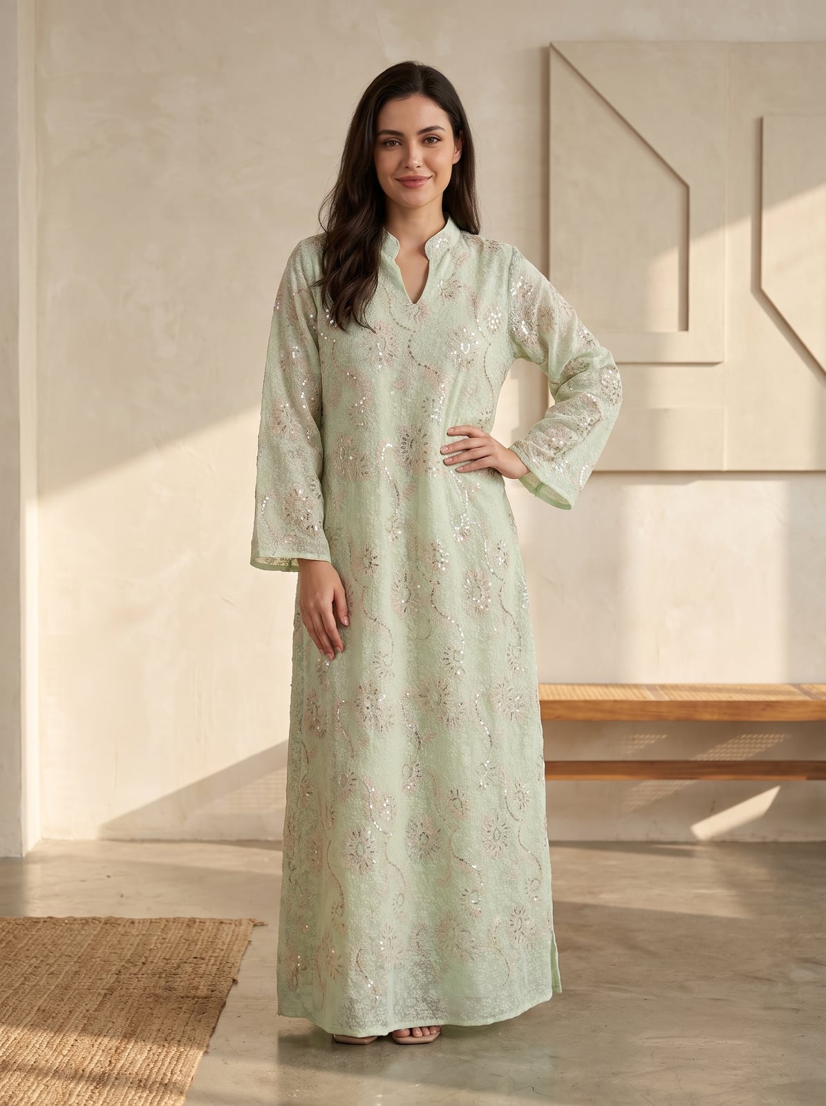 Pastel Green Sequin Kaftan Dress Pastel Green Sequin Kaftan Dress — Classy Pastel Outfits
