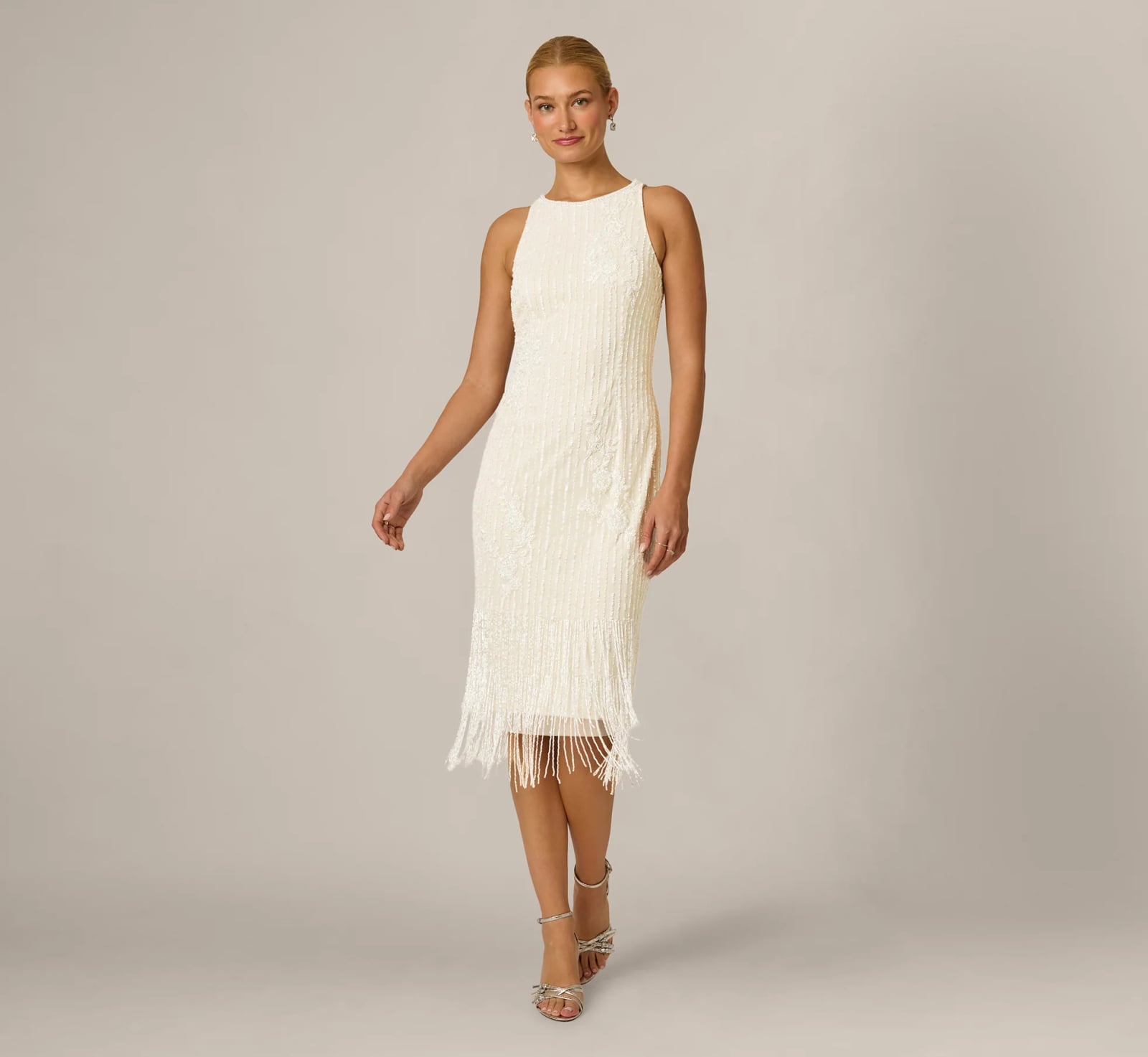 Ivory Beaded Dress with Fringe Hemline Ivory Beaded Dress with Fringe Hemline — Classy Pearl Outfits