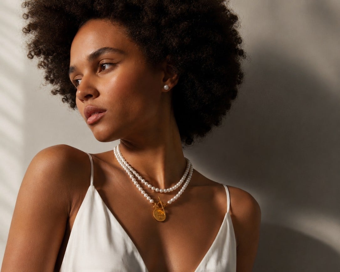 White Silk Slip Dress with Double Strand Pearls White Silk Slip Dress with Double Strand Pearls — Classy Pearl Outfits