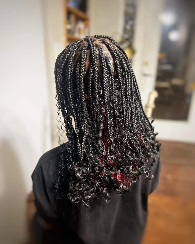 Mid-Back Box Braids With Subtle Red Undertones and Curls — Classy Peekaboo Braids