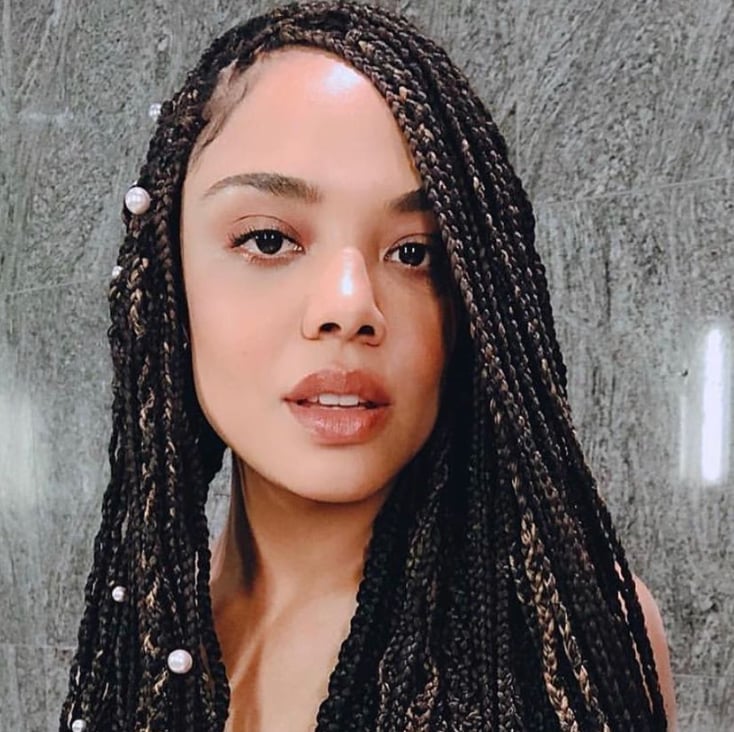 Mid-Back Dark Brown Box Braids With Blonde Highlights and Pearls — Classy Peekaboo Braids