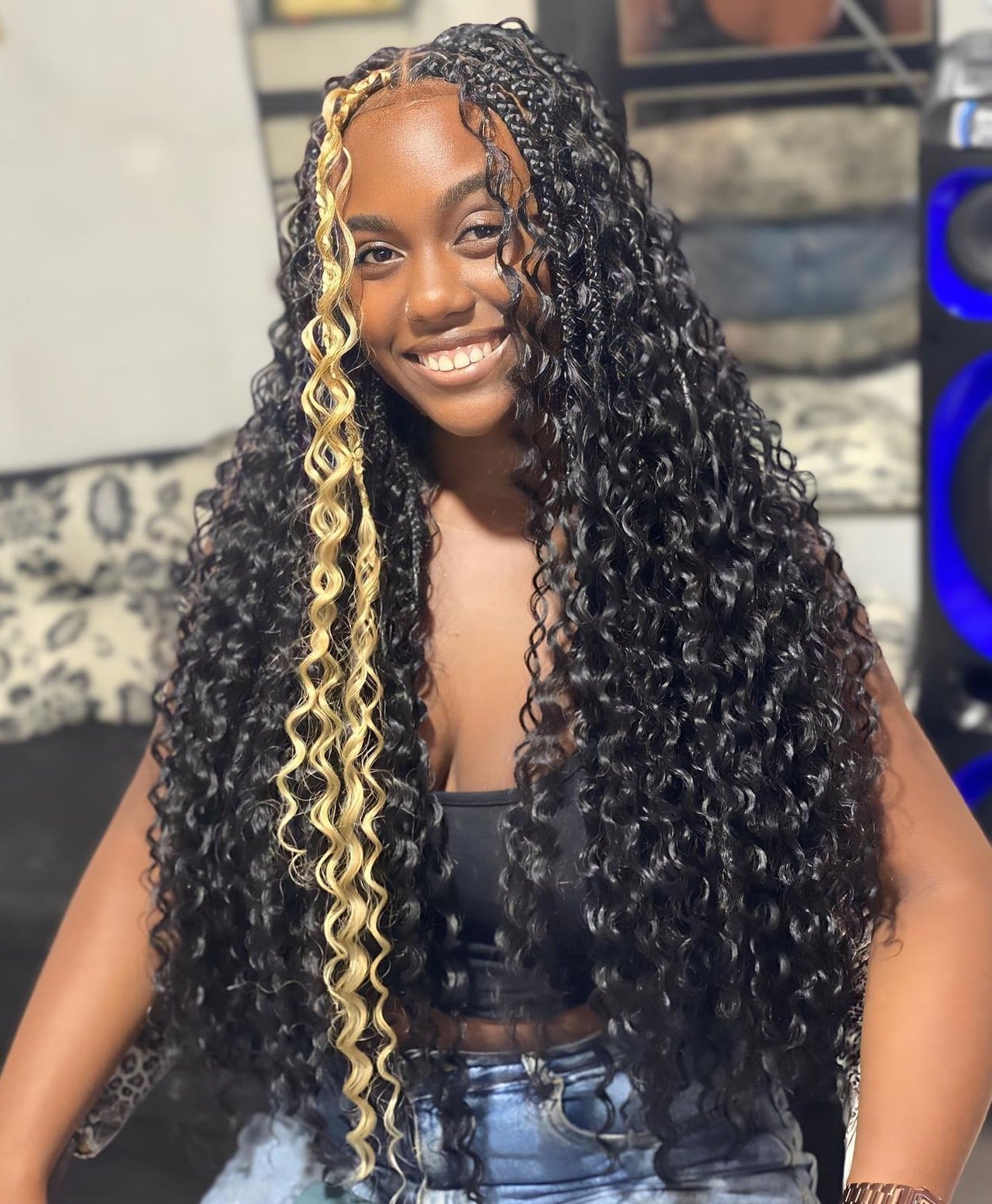 Long Curly Box Braids With Blonde Face Frame — Classy Peekaboo Braids