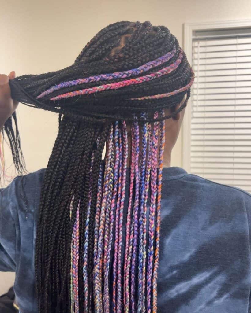 Mid-Back Box Braids With Rainbow Peekaboo Strands, Office-Safe Version — Classy Peekaboo Braids