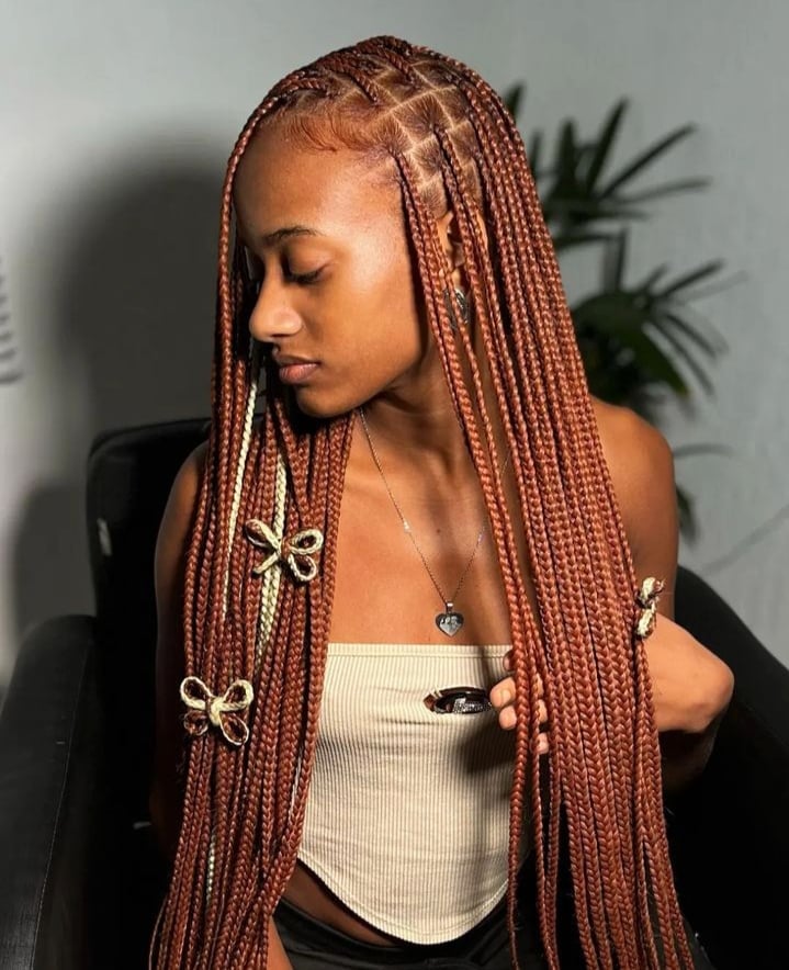 Mid-Back Brown Box Braids With Subtle Blonde Strands — Classy Peekaboo Braids