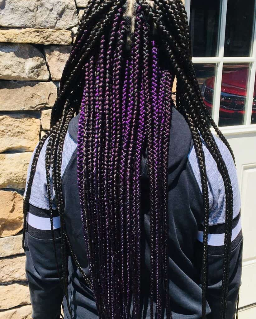 Mid-Back Black Box Braids With Hidden Purple — Classy Peekaboo Braids