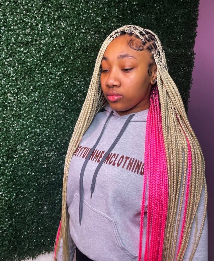 Mid-Back Blonde and Pink Box Braids — Classy Peekaboo Braids