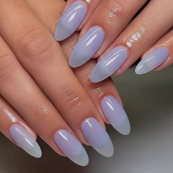 Sheer Milky Periwinkle Jelly Short Oval Nails Sheer Milky Periwinkle Jelly Short Oval Nails — Classy Periwinkle Nails