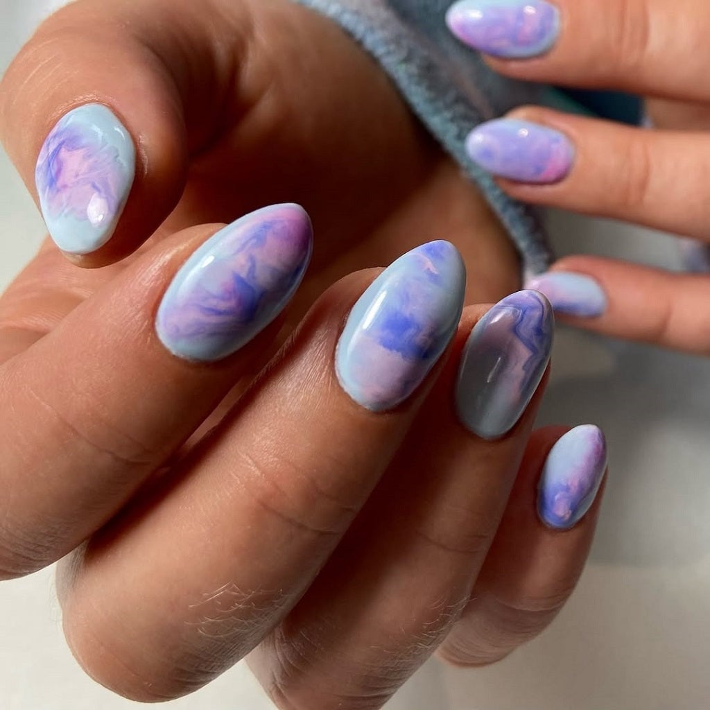 Periwinkle Pink Light Blue Marble Short Oval Nails Periwinkle Pink Light Blue Marble Short Oval Nails — Classy Periwinkle Nails