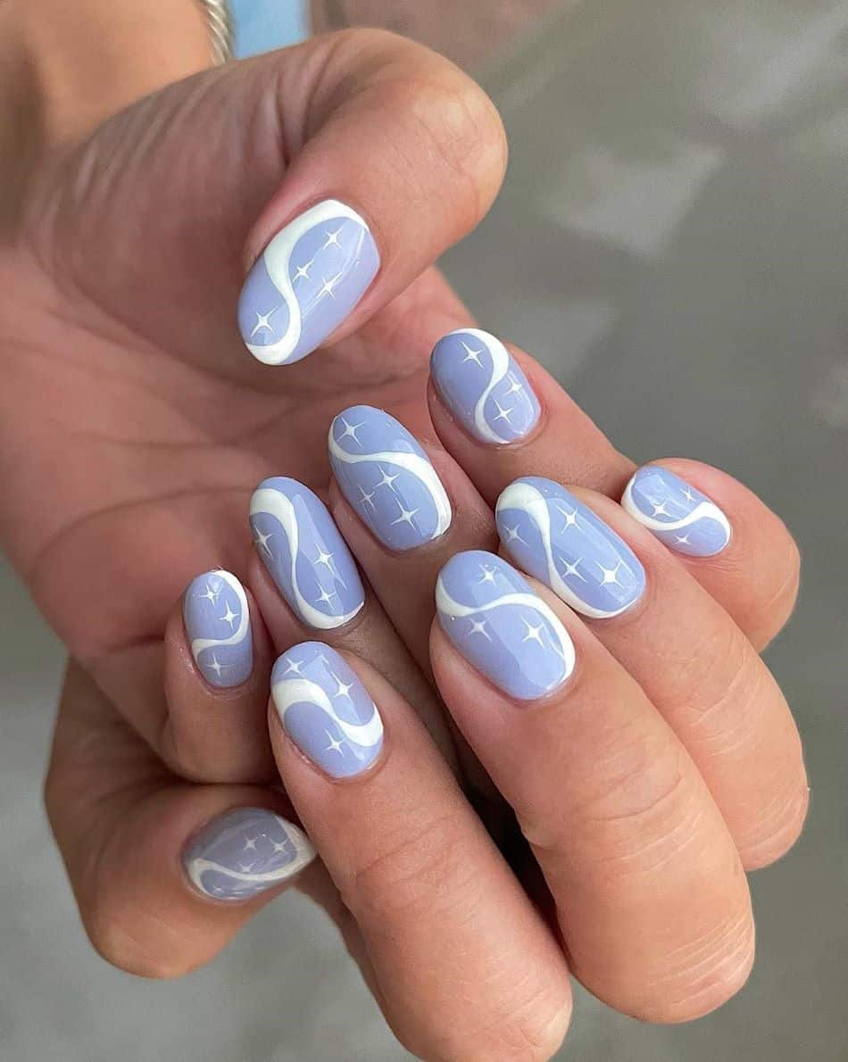 Periwinkle Wavy Lines Starburst Short Oval Nails Periwinkle Wavy Lines Starburst Short Oval Nails — Classy Periwinkle Nails