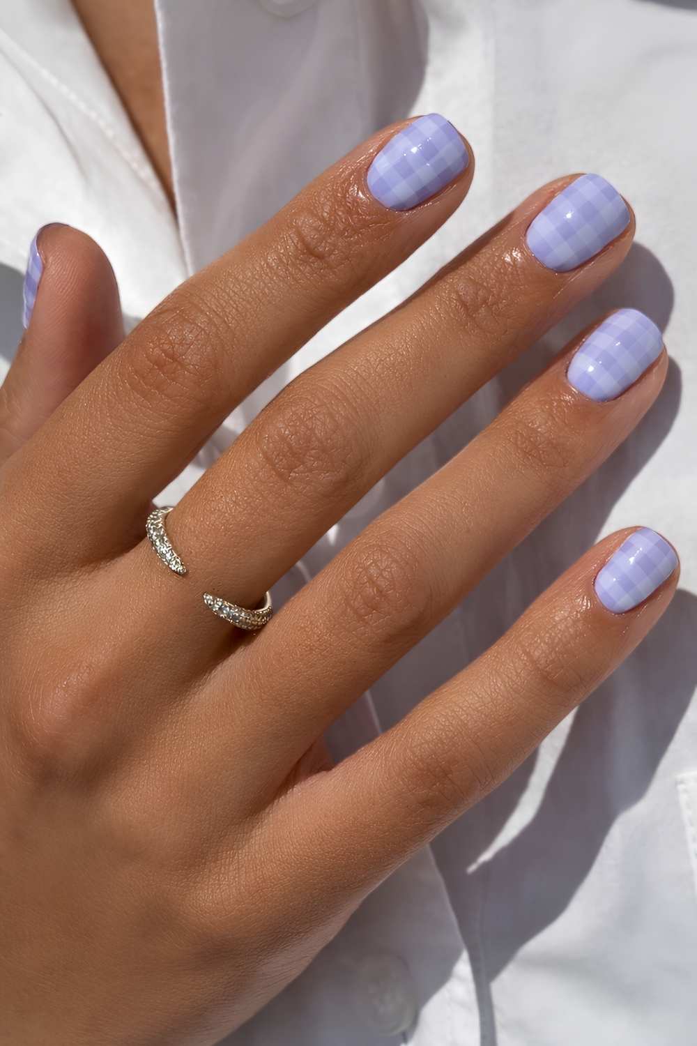 Periwinkle White Gingham Short Square Nails Periwinkle White Gingham Short Square Nails — Classy Periwinkle Nails