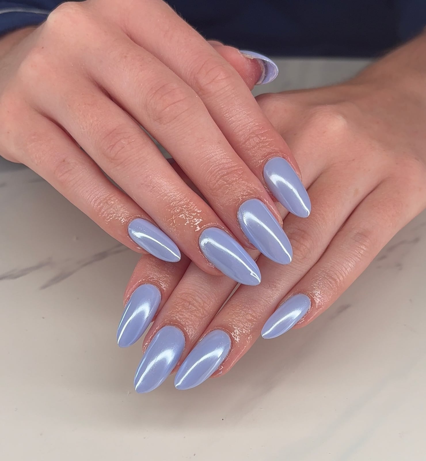 Pearlescent Shimmer Periwinkle Almond Nails Pearlescent Shimmer Periwinkle Almond Nails — Classy Periwinkle Nails
