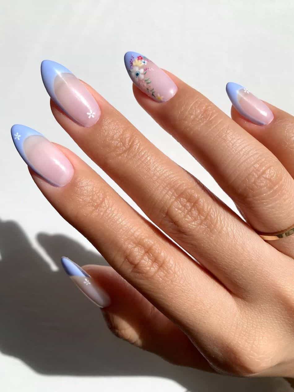 Periwinkle French Tip Floral Almond Nails Periwinkle French Tip Floral Almond Nails — Classy Periwinkle Nails
