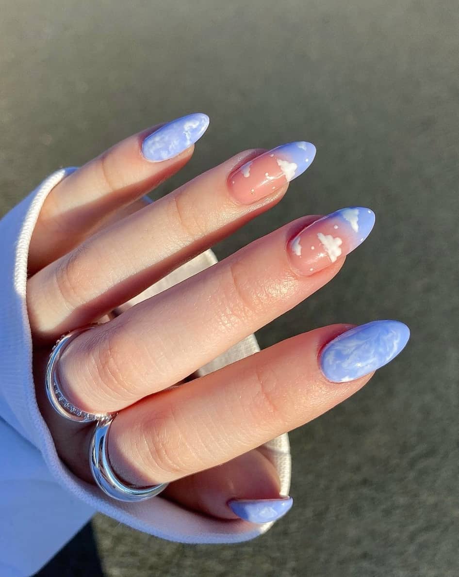 Periwinkle Cloud Motif Medium Almond Nails Periwinkle Cloud Motif Medium Almond Nails — Classy Periwinkle Nails