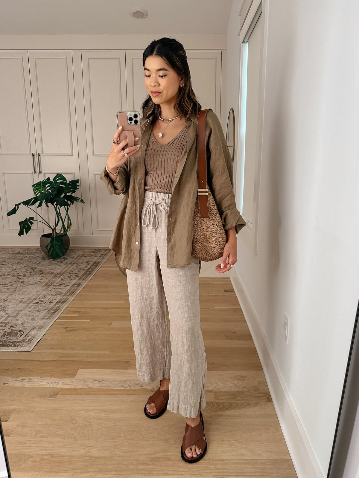 Linen Trousers With Linen Button-Up Shirt, Office-Safe Version Linen Trousers With Linen Button-Up Shirt, Office-Safe Version — Classy Picnic Outfit