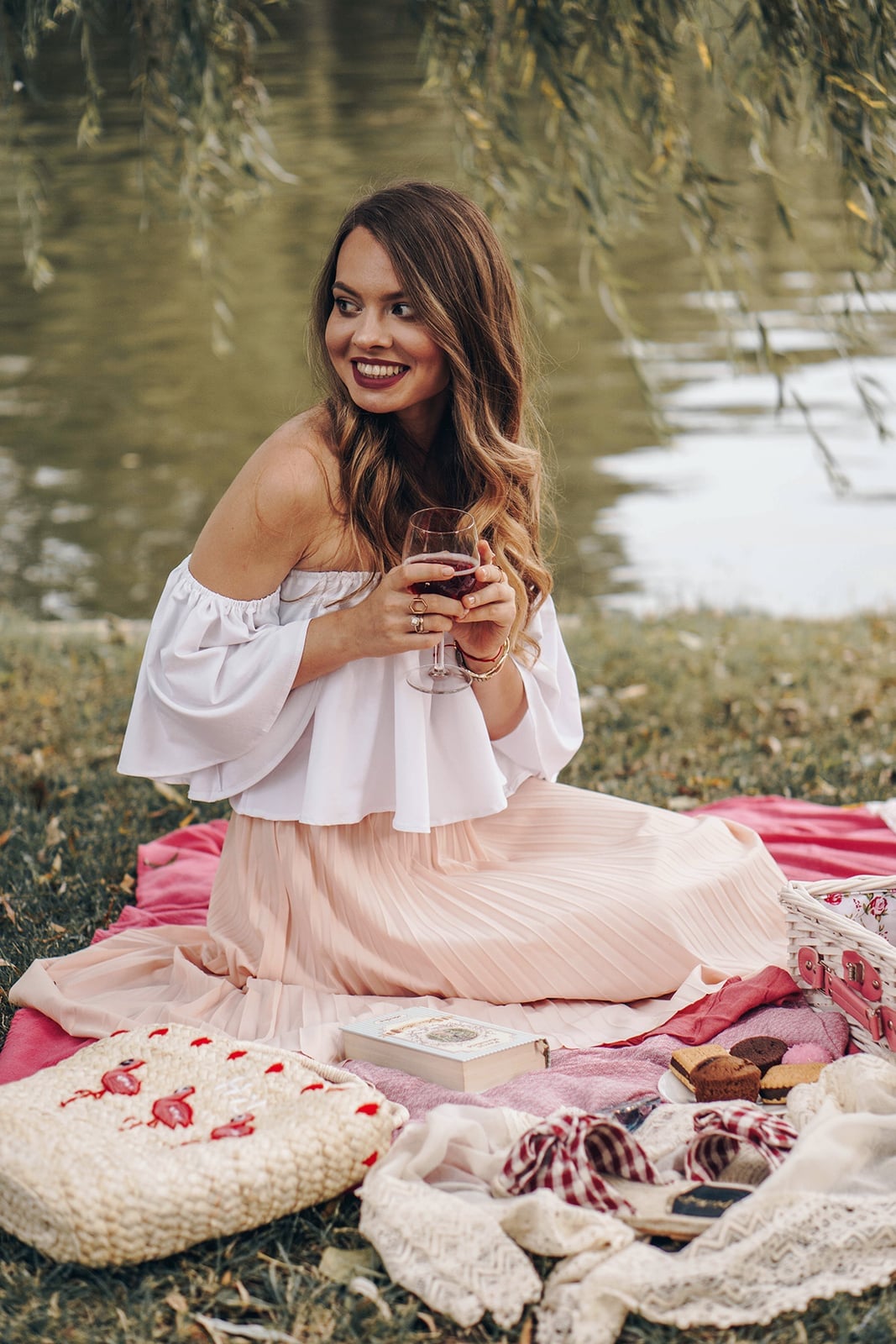 Off-Shoulder Peasant Blouse With Pleated Maxi Skirt Off-Shoulder Peasant Blouse With Pleated Maxi Skirt — Classy Picnic Outfit