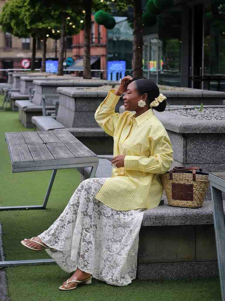 Striped Oversized Shirt With Lace Maxi Skirt Striped Oversized Shirt With Lace Maxi Skirt — Classy Picnic Outfit
