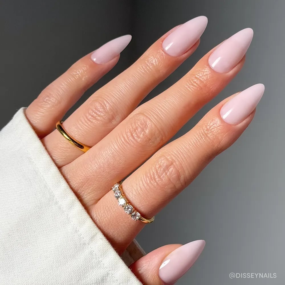 Glossy Soft Pink Medium Almond Nails — Classy Pink Almond Nails