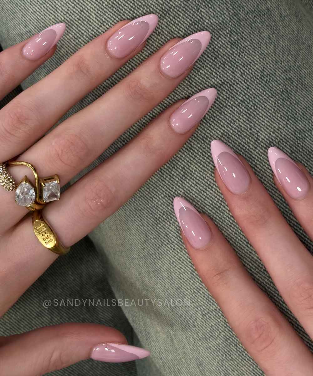 Milky Pink French Long Almond Nails — Classy Pink Almond Nails