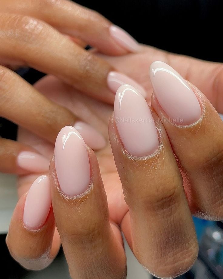 Sheer Pink and White French Medium Almond Nails — Classy Pink Almond Nails